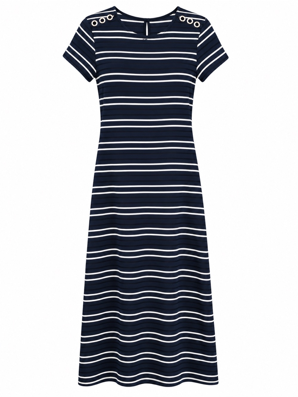 Karen Millen Navy and White Striped Short-Sleeve A-Line Dress